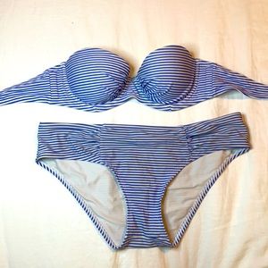 Blue stripe swimsuit- 32C Top, Medium bottom
